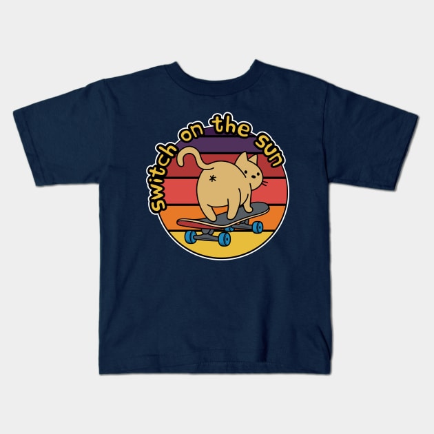 Skateboarding Cat Sk8 Switch Trick Kids T-Shirt by GlanceCat